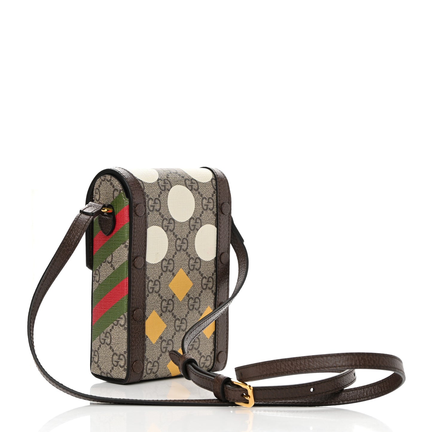 GG Supreme Monogram Textured Dollar Calfskin Geometric Print Mini Horsebit 1955 Crossbody Bag Beige Multicolor New Acero