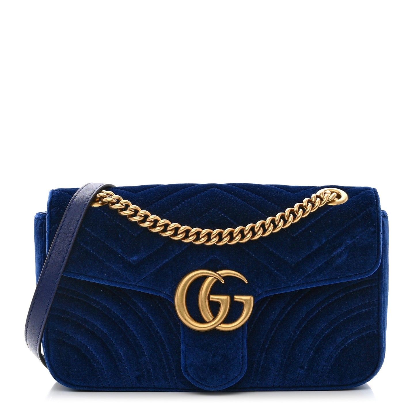 Velvet Matelasse Small GG Marmont Shoulder Bag Cobalt Blue