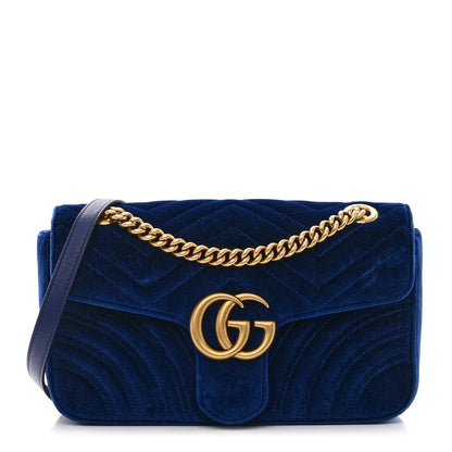 Gucci Velvet Matelasse Small GG Marmont Shoulder Bag Cobalt Blue 1 of 10