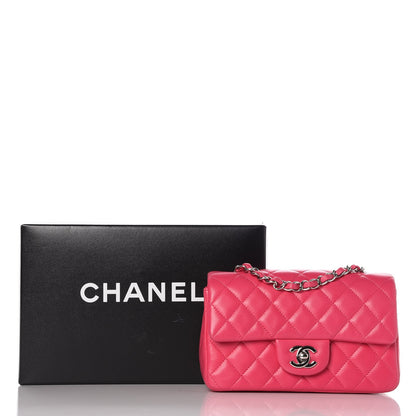 Chanel Lambskin Quilted Mini Rectangular Flap Dark Pink 9 of 9