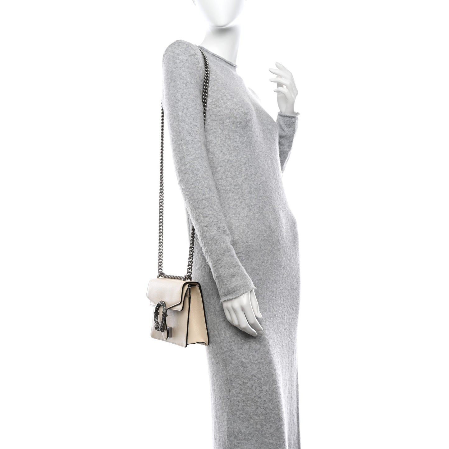 Textured Calfskin Crystal Mini Dionysus Shoulder Bag Mystic White