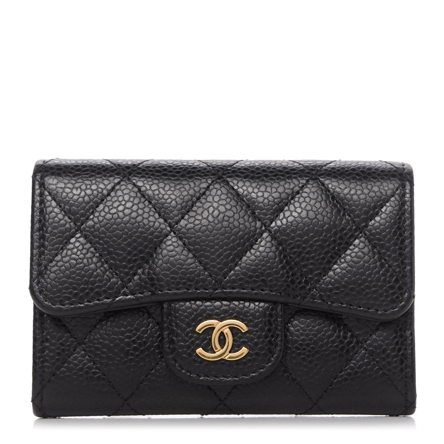Caviar Quilted Flap Card Holder Black
