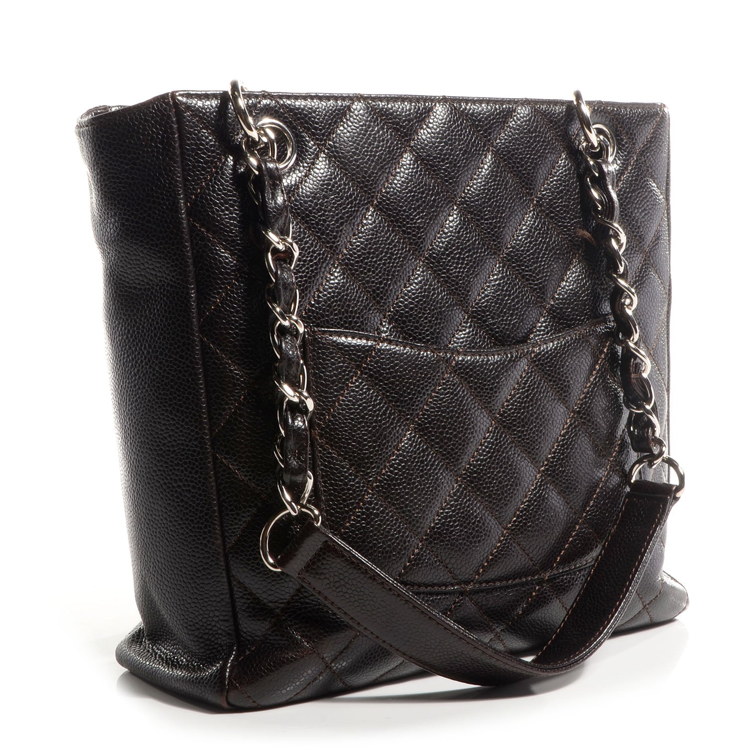 Chanel Caviar Petit Shopping Tote PST Dark Brown 3 of 8