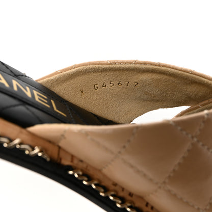 Chanel Shiny Lambskin Quilted Metal Chain CC Sandals 36.5 Beige 9 of 10