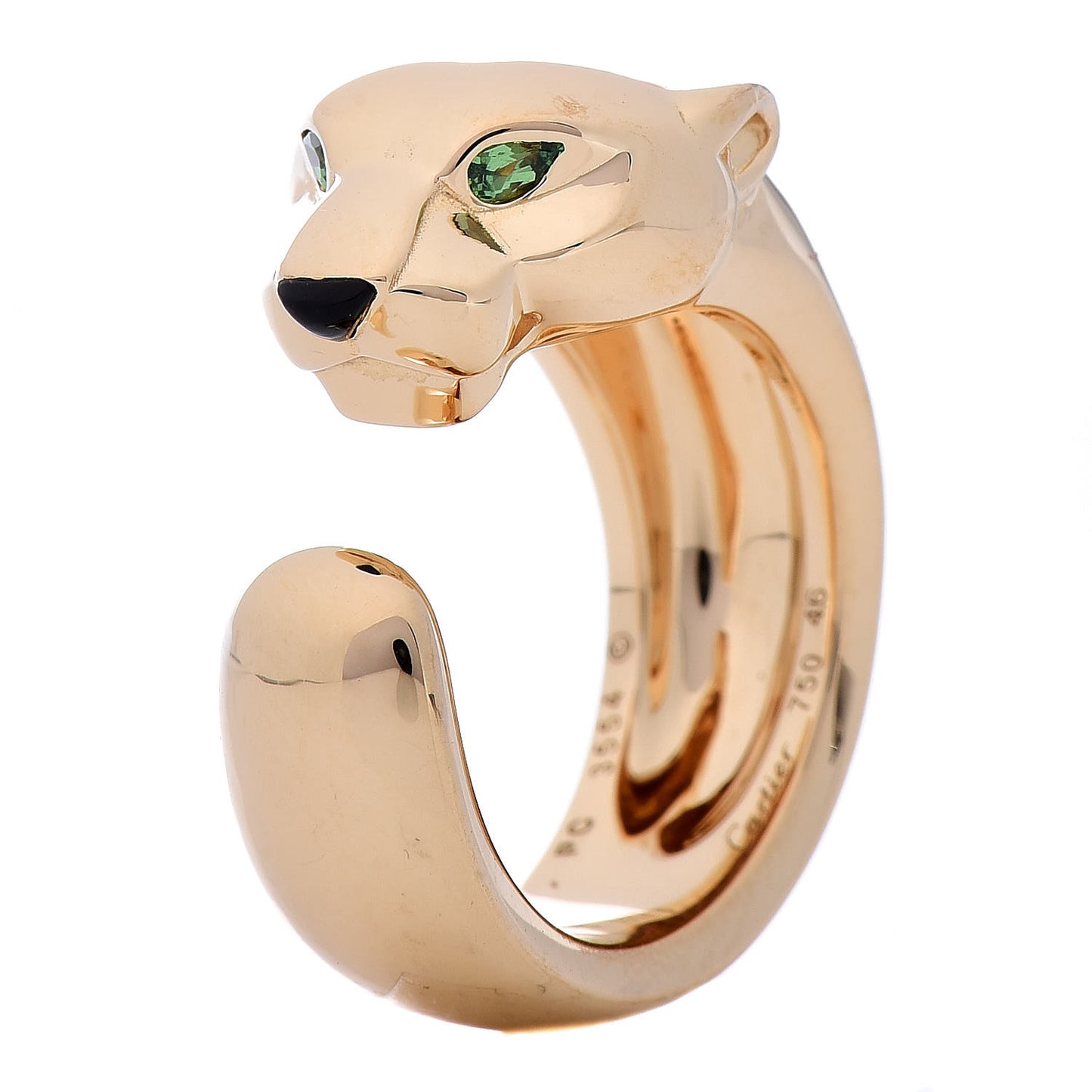 18K Yellow Gold Tsavorite Black Onyx Panthère De Band Ring 46 3.75