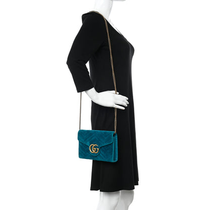 Gucci Velvet Matelasse GG Marmont Chain Wallet Pavone Cyan 2 of 10