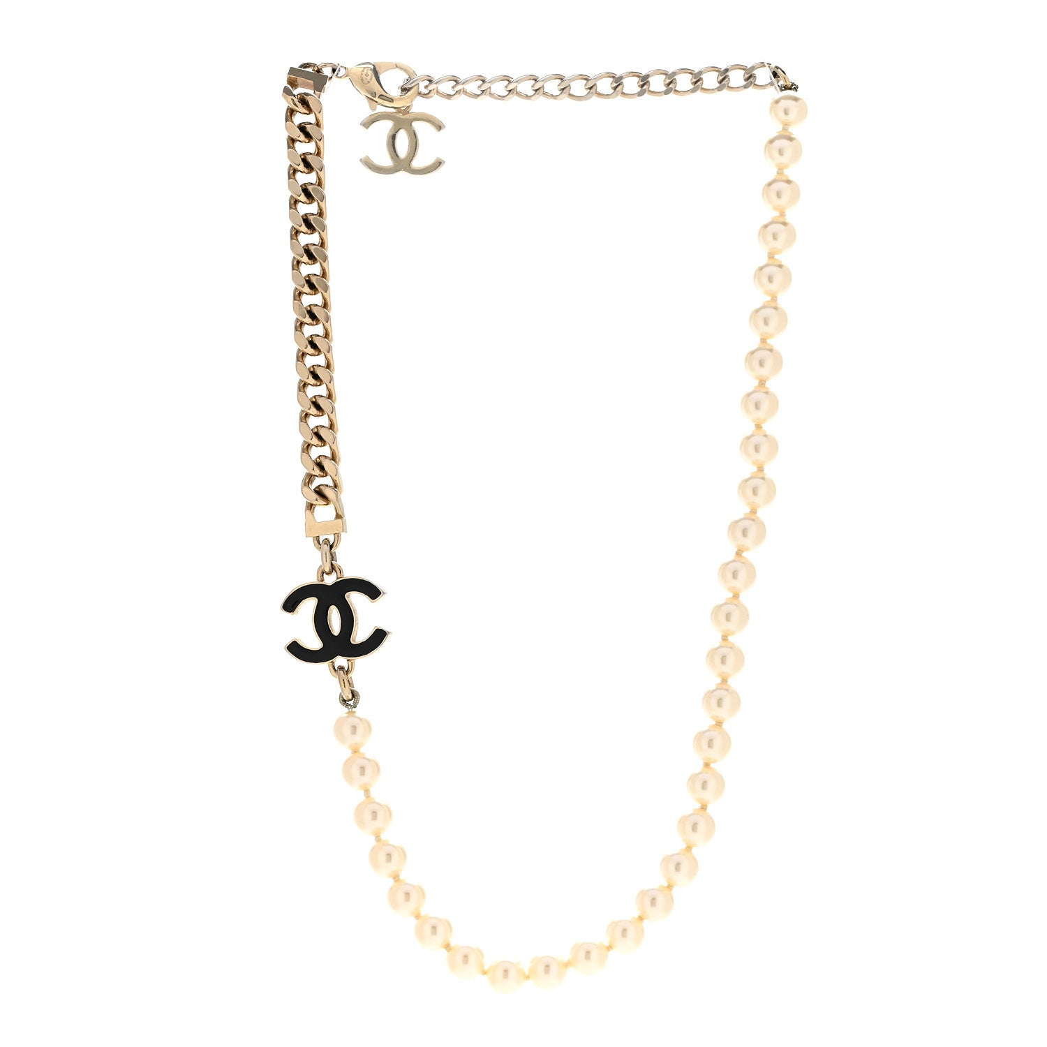 Chanel Pearl Resin CC Choker Necklace Gold White Black 3 of 6