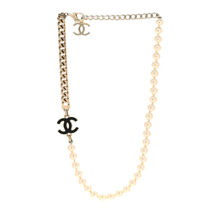 Chanel Pearl Resin CC Choker Necklace Gold White Black 3 of 6