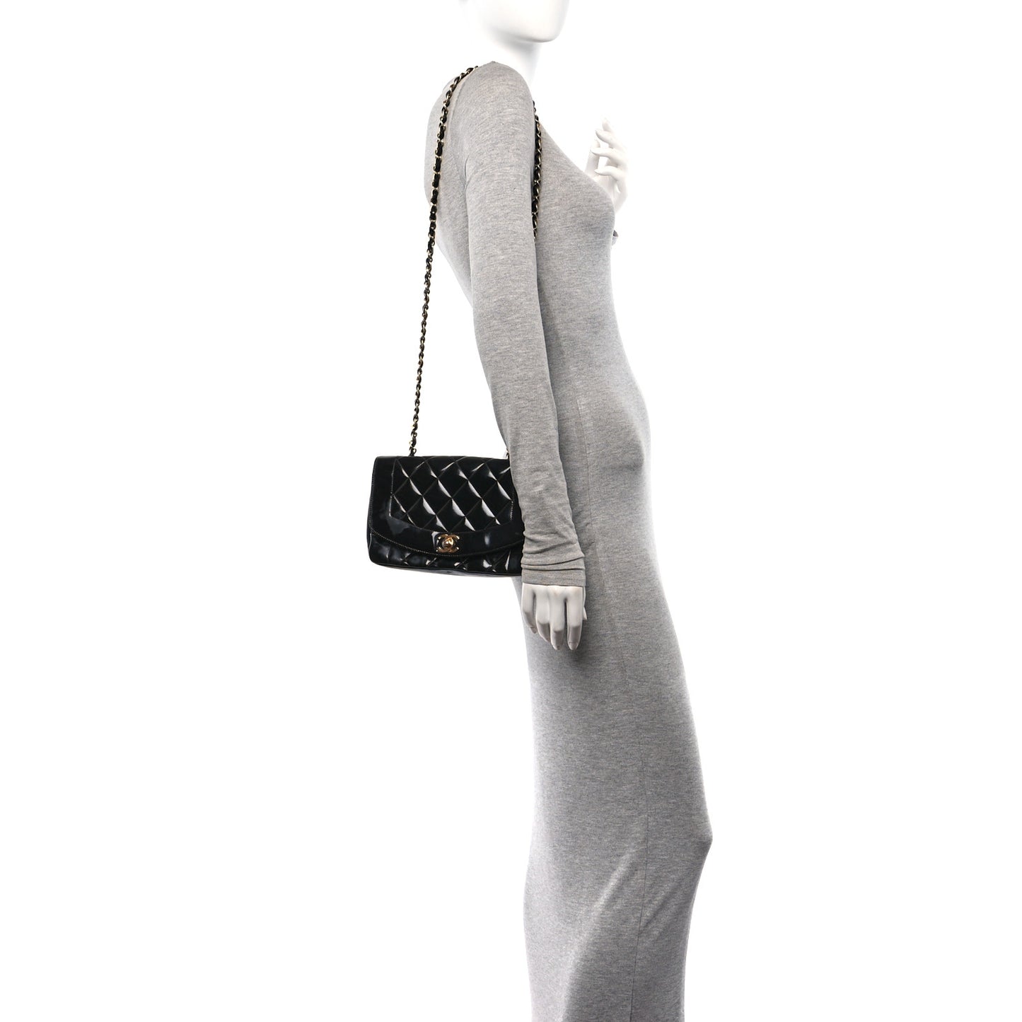 Patent Lambskin Quilted Small Single Flap Black