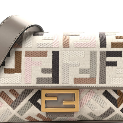 Fendi Canvas Vitello Seta FF Multicolor Embroidered Baguette Grezzo Multicolor Tortora 8 of 10