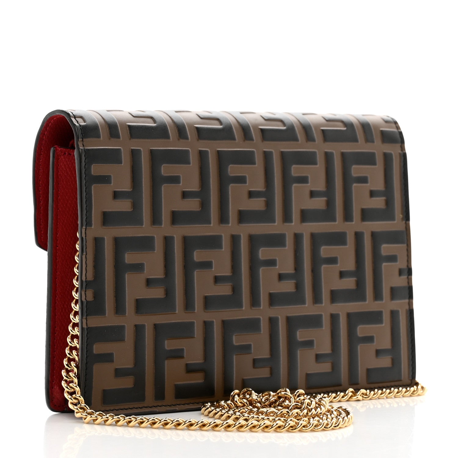 Fendi Vitello Cruise F is Fendi FF 1974 Embossed Medium Envelope Wallet On Chain Fragola Maya Black 3 of 12