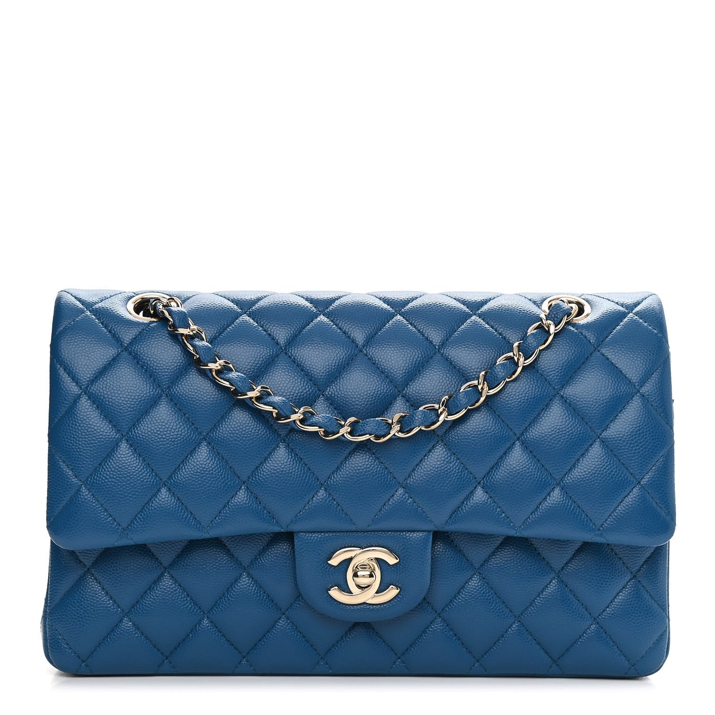 Caviar Quilted Medium Double Flap Blue
