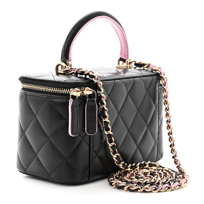 Chanel Lambskin Quilted Small Top Handle Vanity Case With Chain Black Lilac 3 of 15