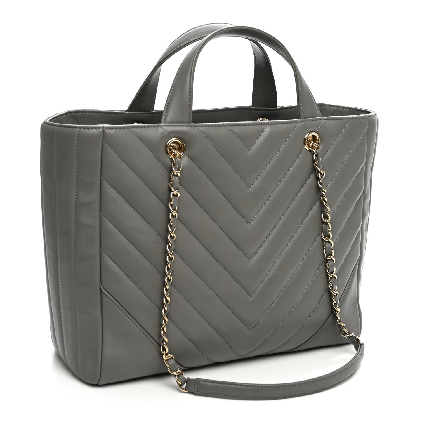 Calfskin Chevron Quilted Statement Shopping Tote Grey