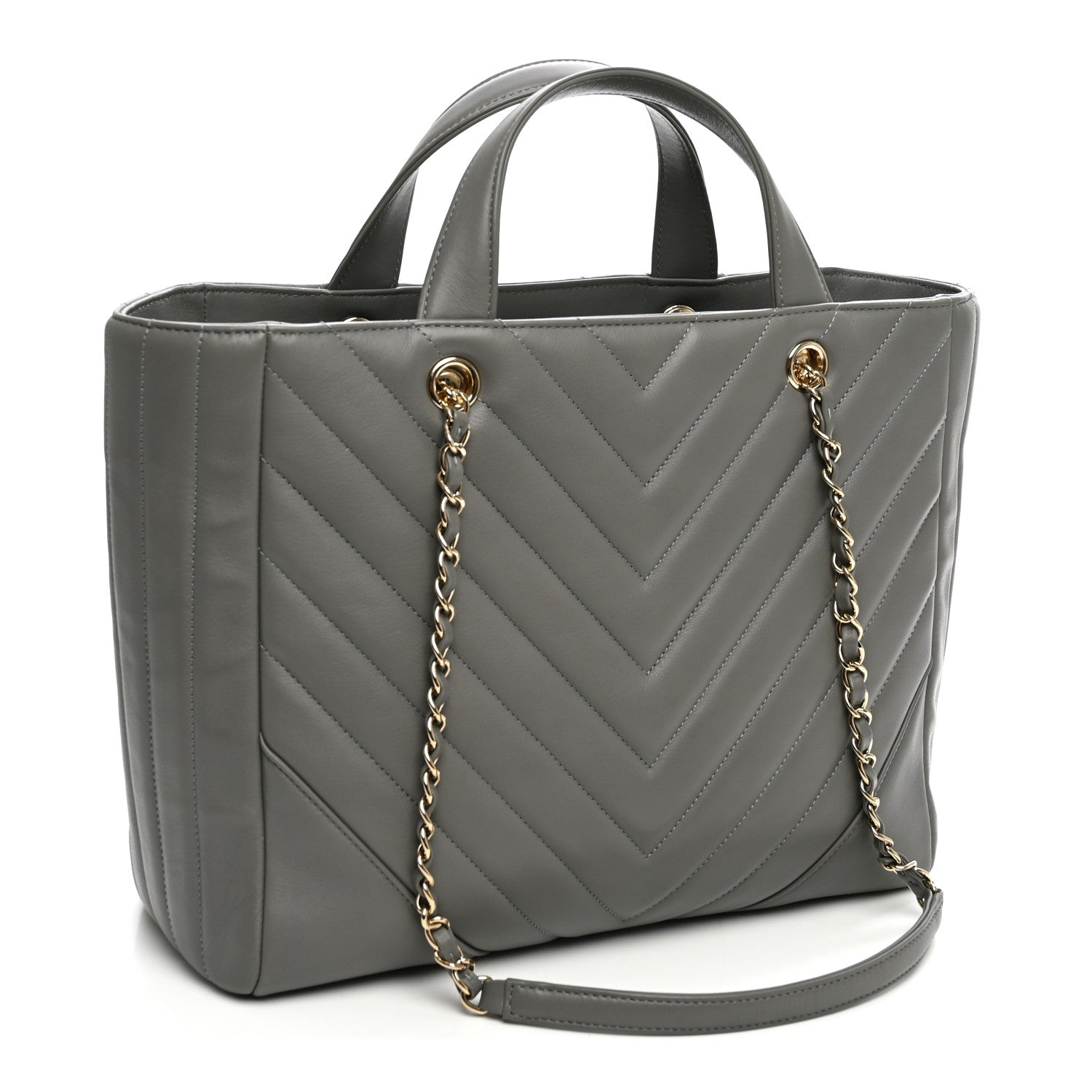 Chanel Calfskin Chevron Quilted Statement Shopping Tote Grey 6 of 21