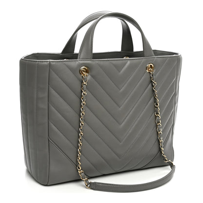 Chanel Calfskin Chevron Quilted Statement Shopping Tote Grey 6 of 21