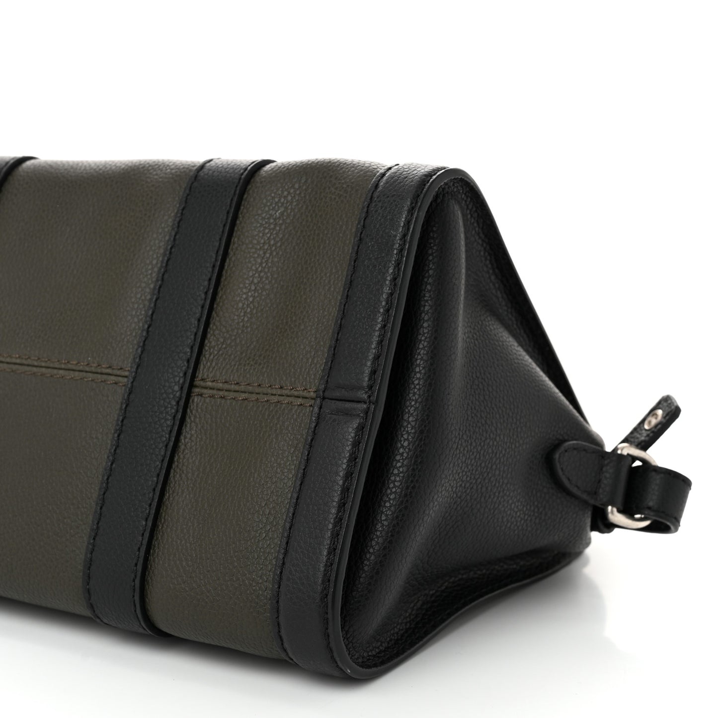 Pebbled Calfskin Small Skull Padlock Zip Around Tote Military Green Black