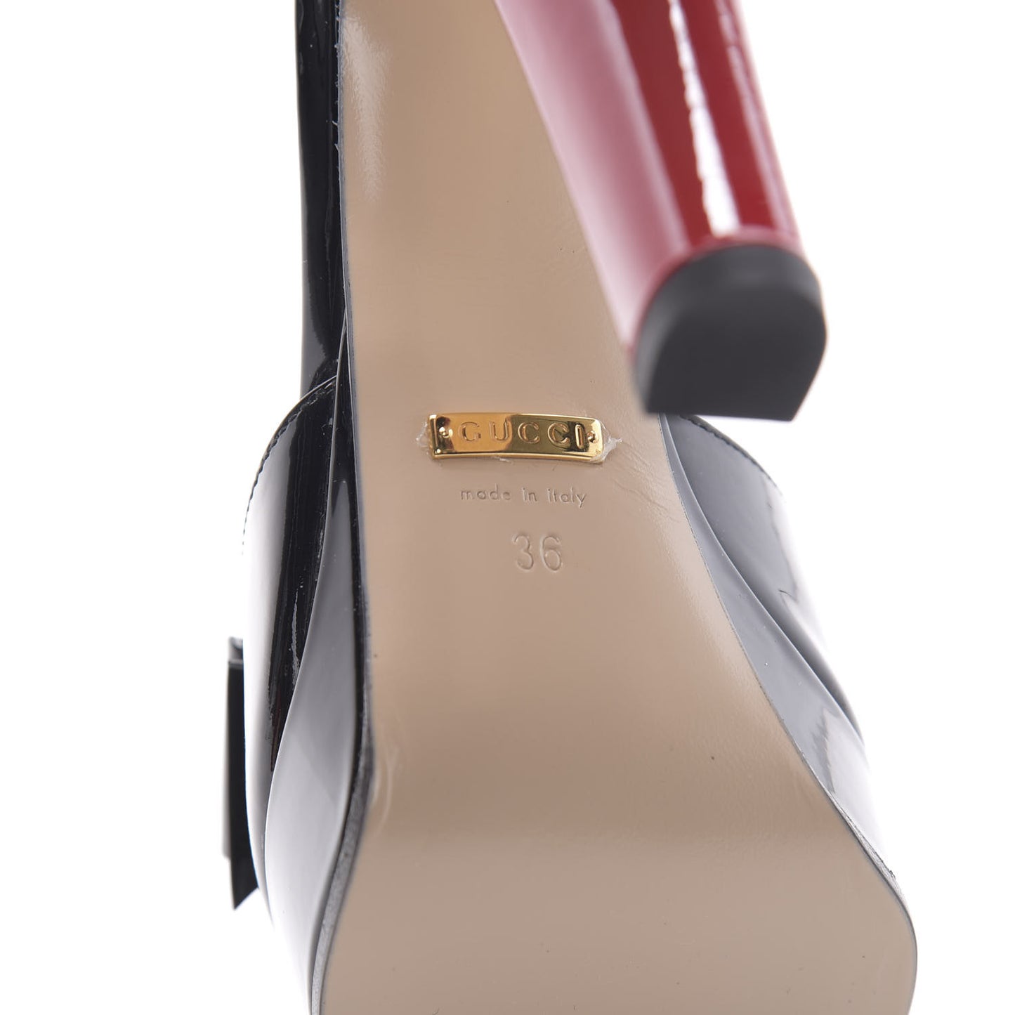 Patent Crystal GG Bow Sadie Spike Ankle Strap d'Orsay Platform High Heel Pumps 36 Black
