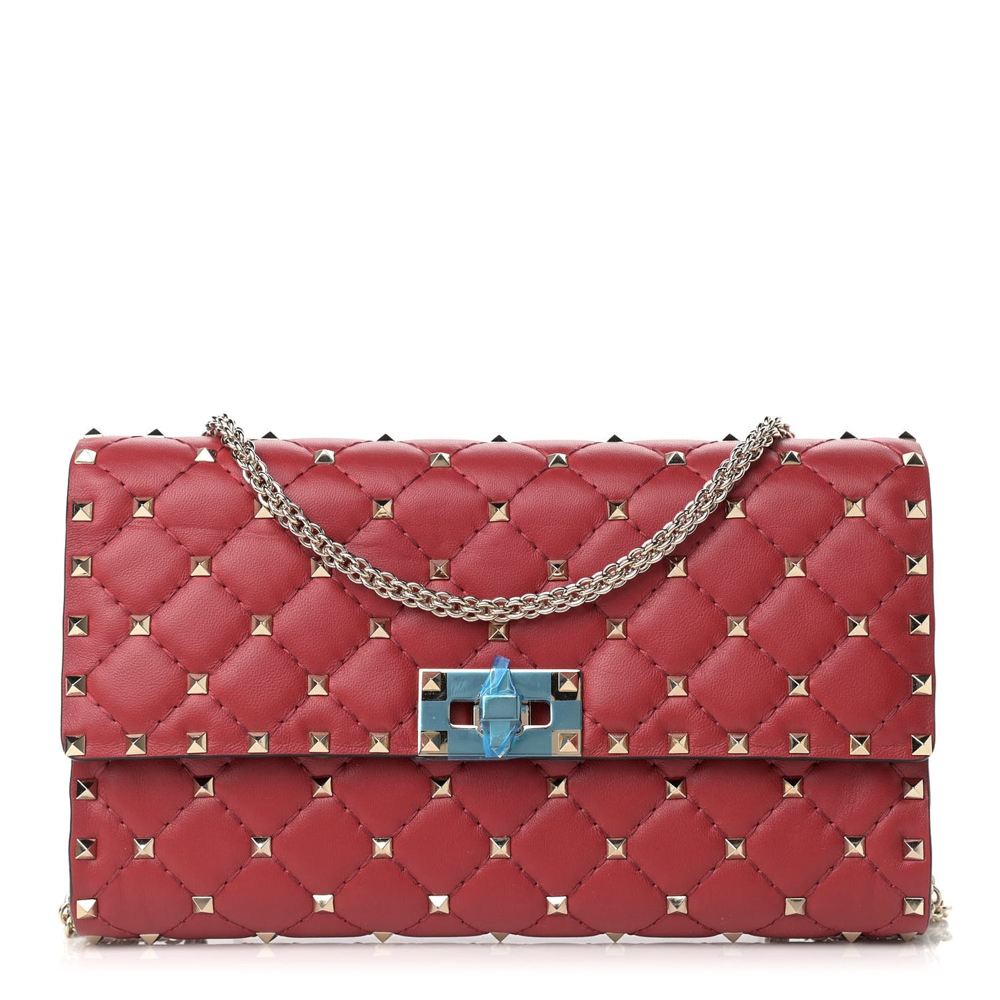 Nappa Rockstud Spike Wallet on Chain Rosso Valentino