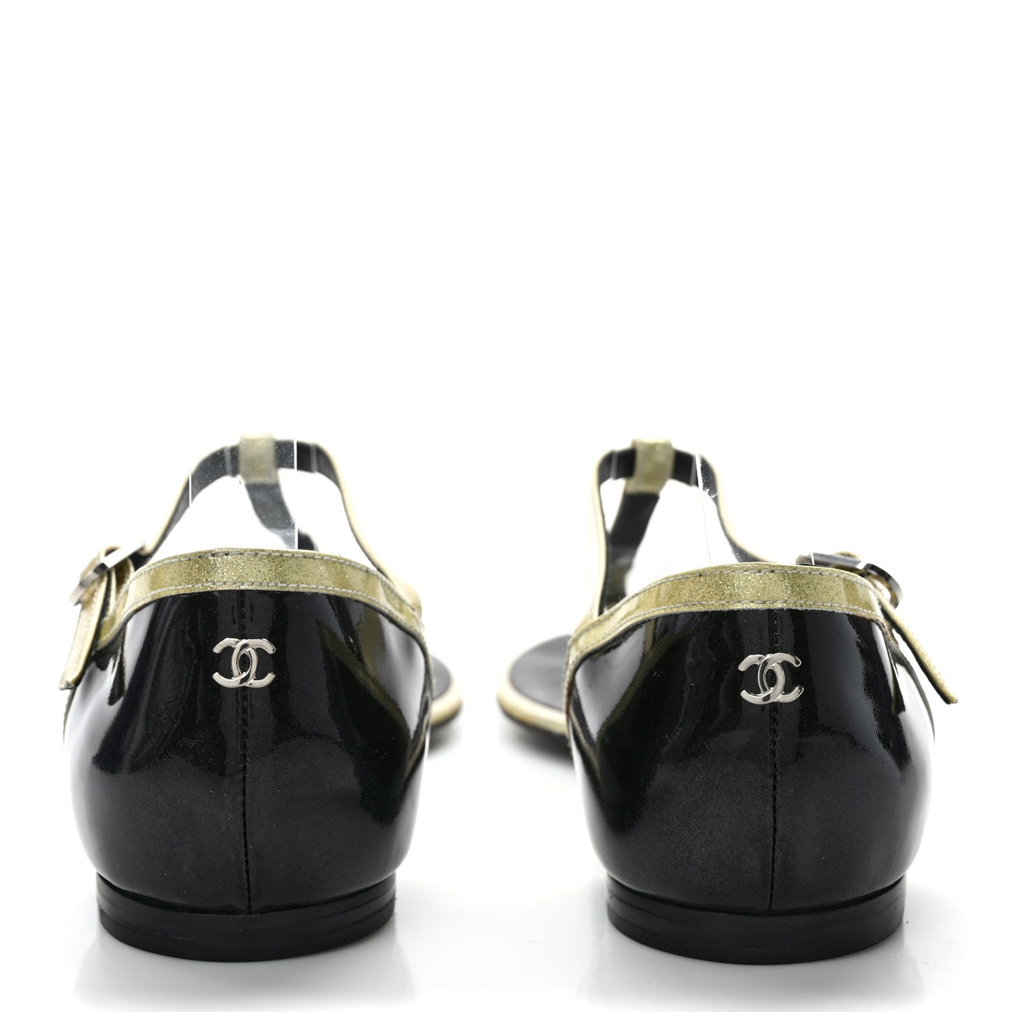 Patent Glitter Thong Sandals 38 Black White