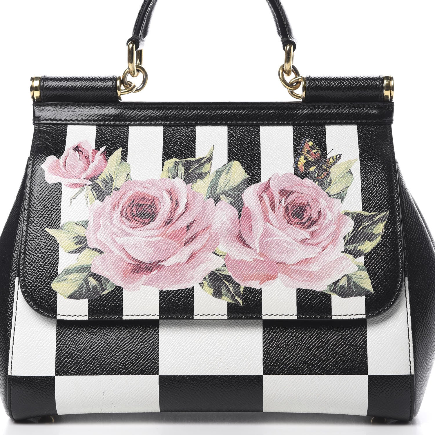 Dolce & Gabbana Dauphine Print Checker Rose Medium Miss Sicily Satchel Black Multicolor 8 of 13