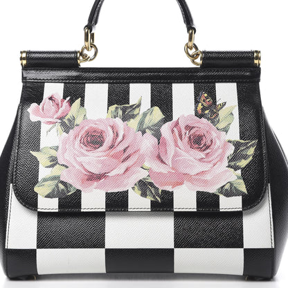 Dolce & Gabbana Dauphine Print Checker Rose Medium Miss Sicily Satchel Black Multicolor 8 of 13