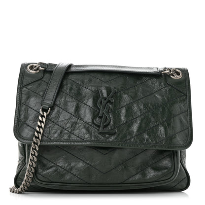 Saint Laurent Crinkled Lambskin Matelasse Monogram Medium Niki Chain Satchel Green 1 of 10