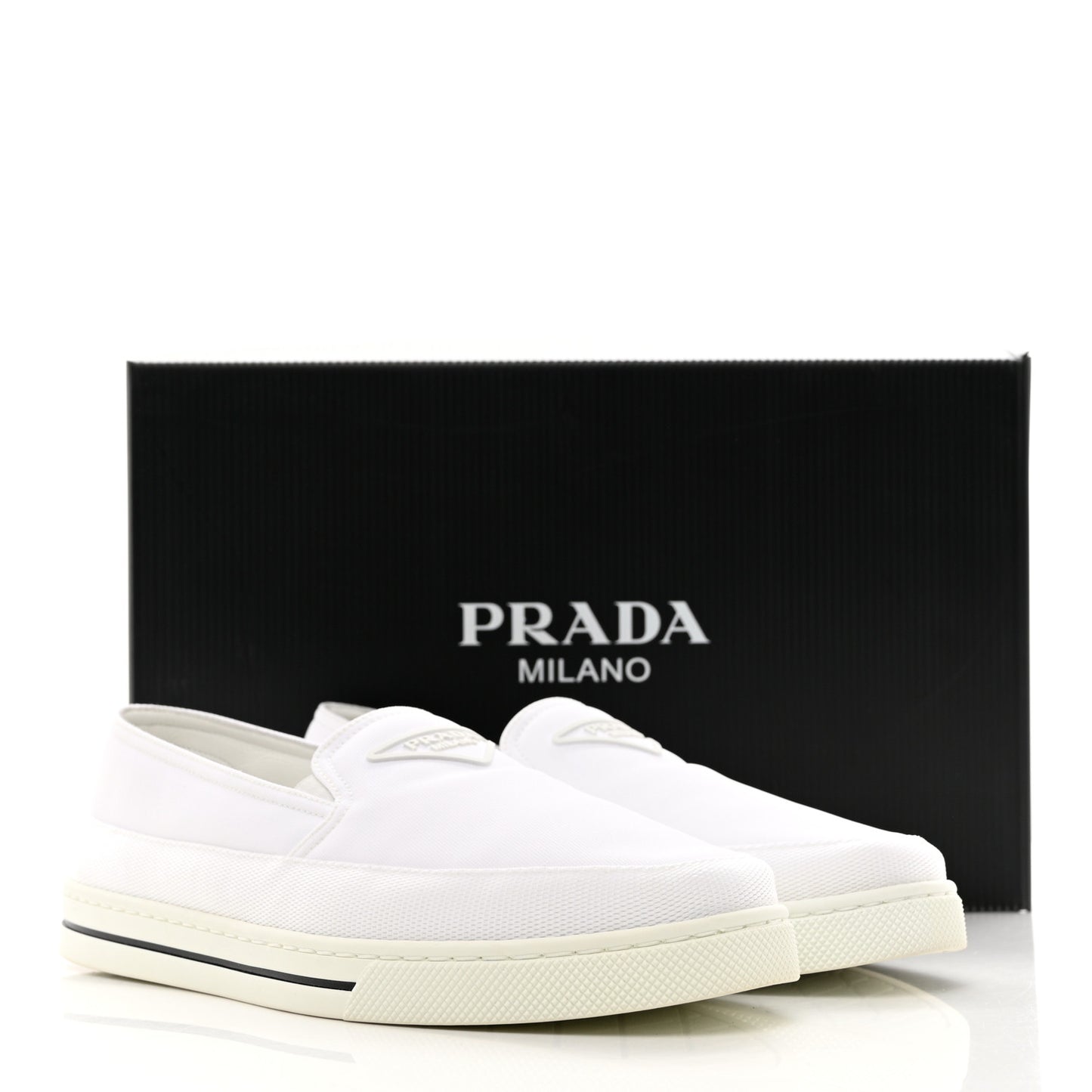 Technical Nylon Triangle Logo Mens Slip On Sneakers 7 White