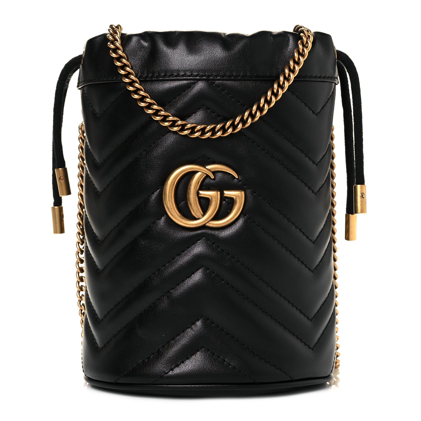 Calfskin Matelasse Mini GG Marmont 2.0 Bucket Bag Black