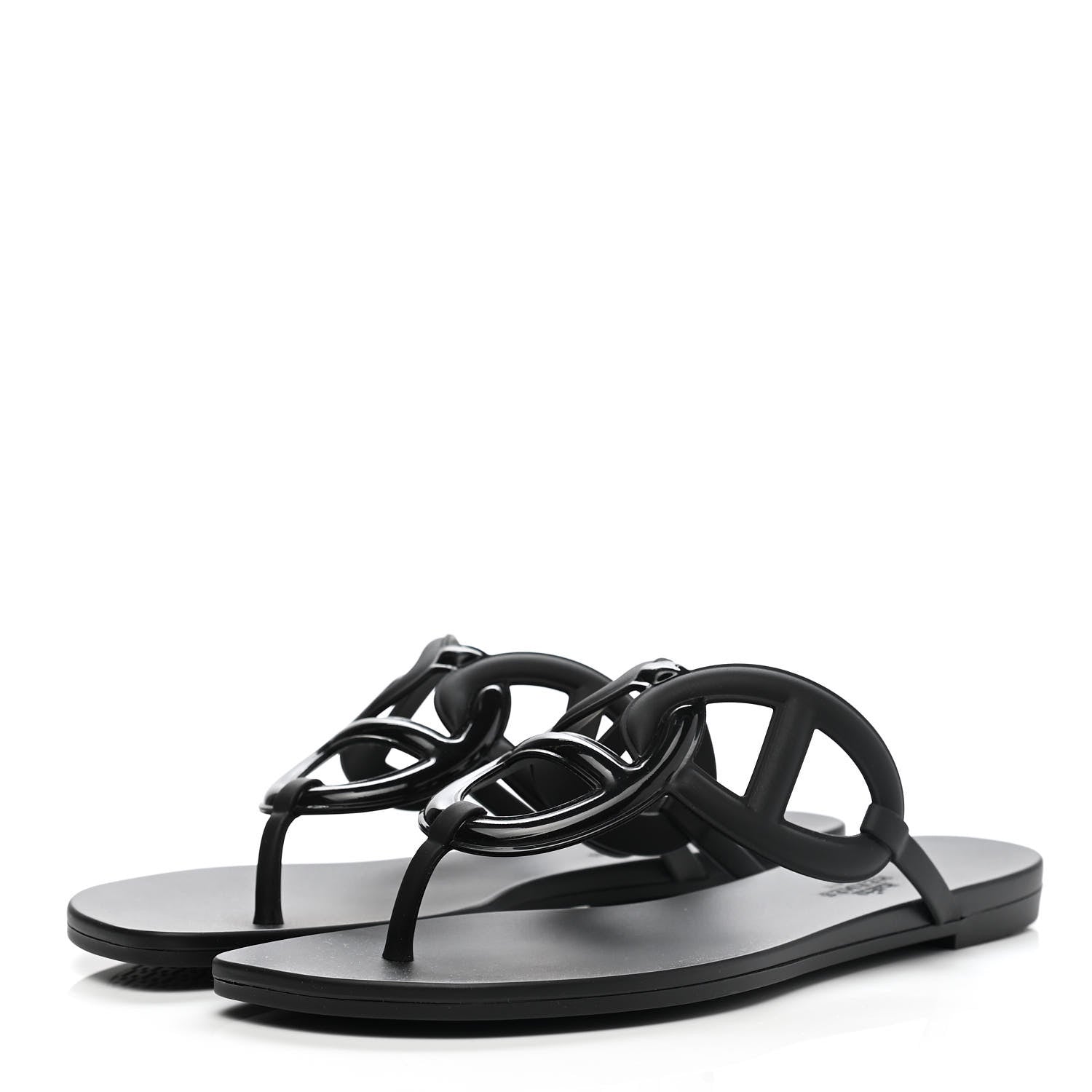 Hermes Rubber Womens Egerie Sandals 40 Black 3 of 9
