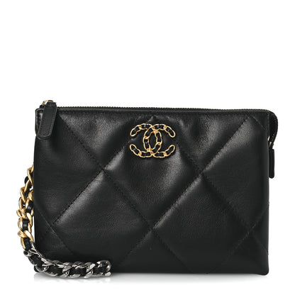Chanel Shiny Goatskin Quilted Small Chanel 19 Pouch With Handle Black 1 of 12