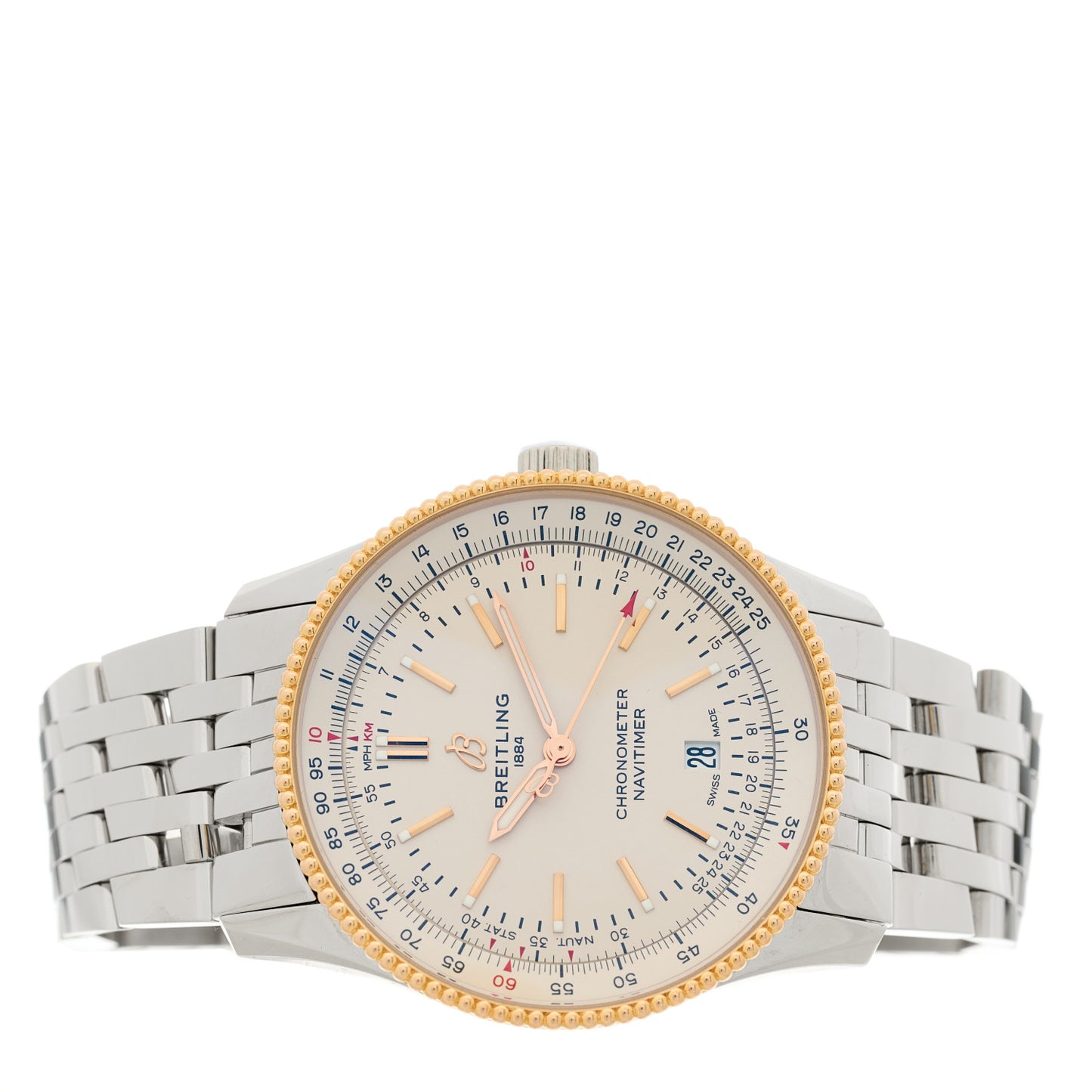 Stainless Steel 18K Rose Gold 41mm Navitimer Automatic Watch White U17326