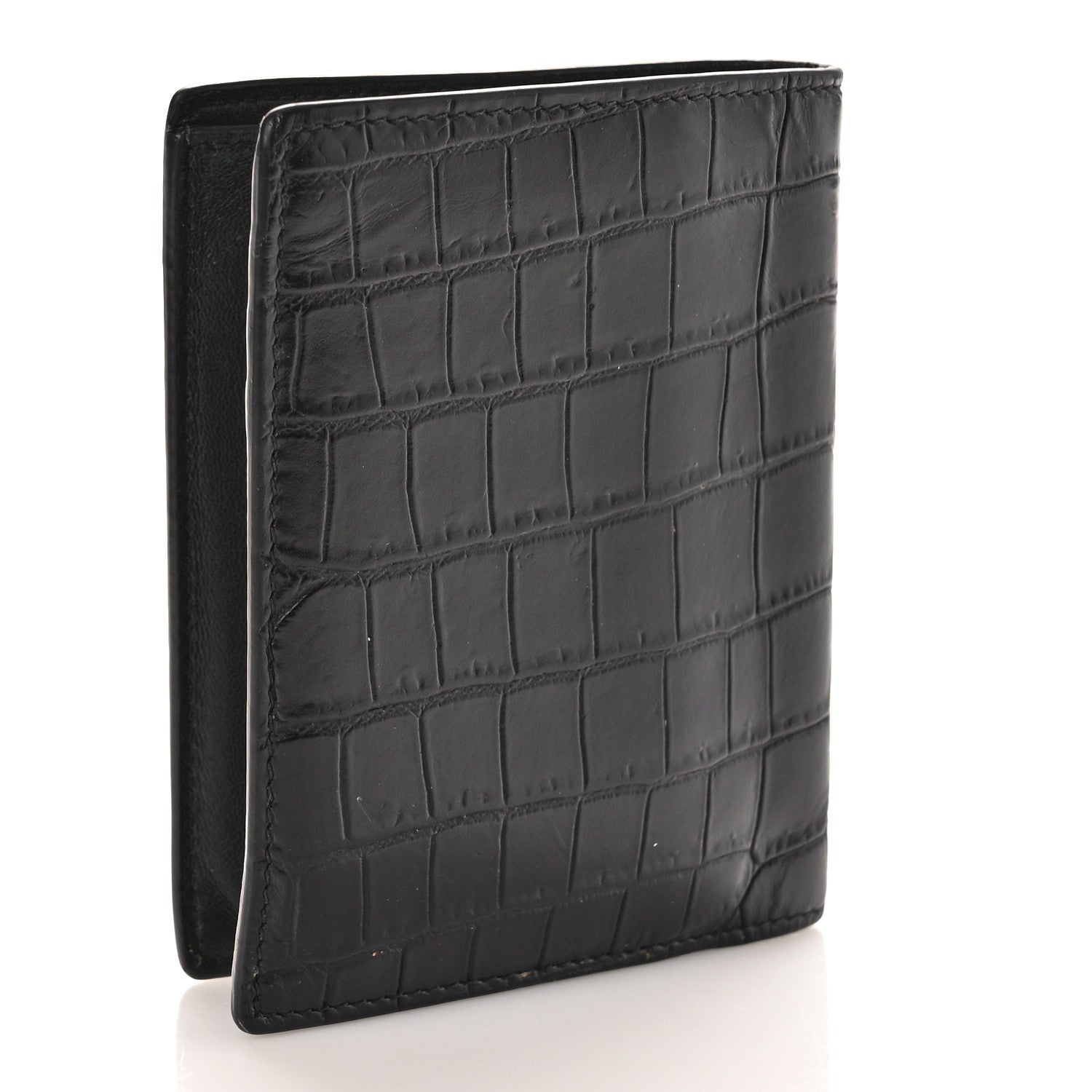 Saint Laurent Calfskin Crocodile Embossed Tiny Monogram Credit Card Wallet Black 3 of 9