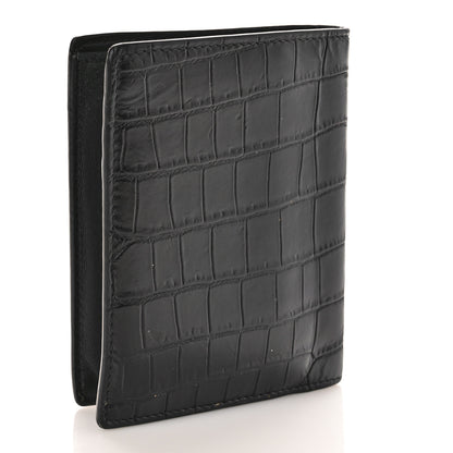 Saint Laurent Calfskin Crocodile Embossed Tiny Monogram Credit Card Wallet Black 3 of 9