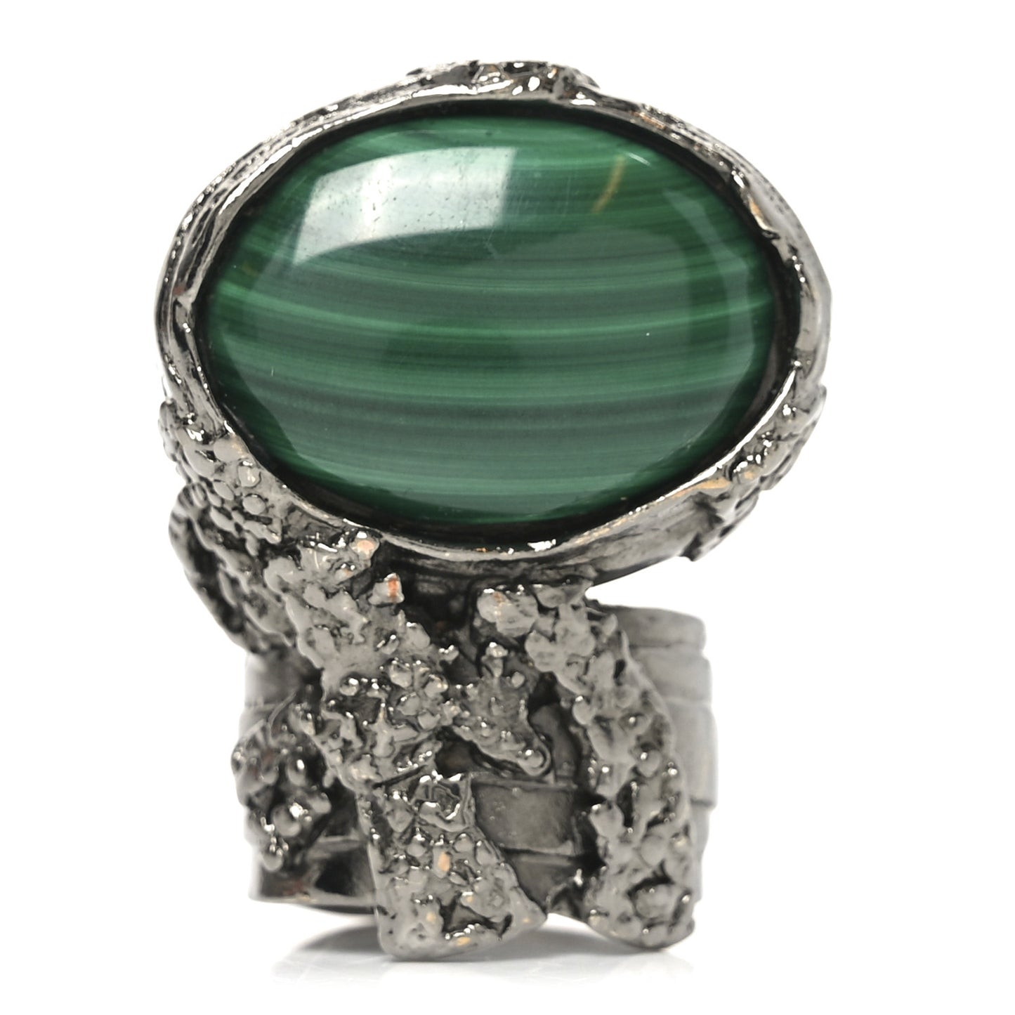 Glass Cabochon Arty Ovale Ring 8 Gunmetal Malachite