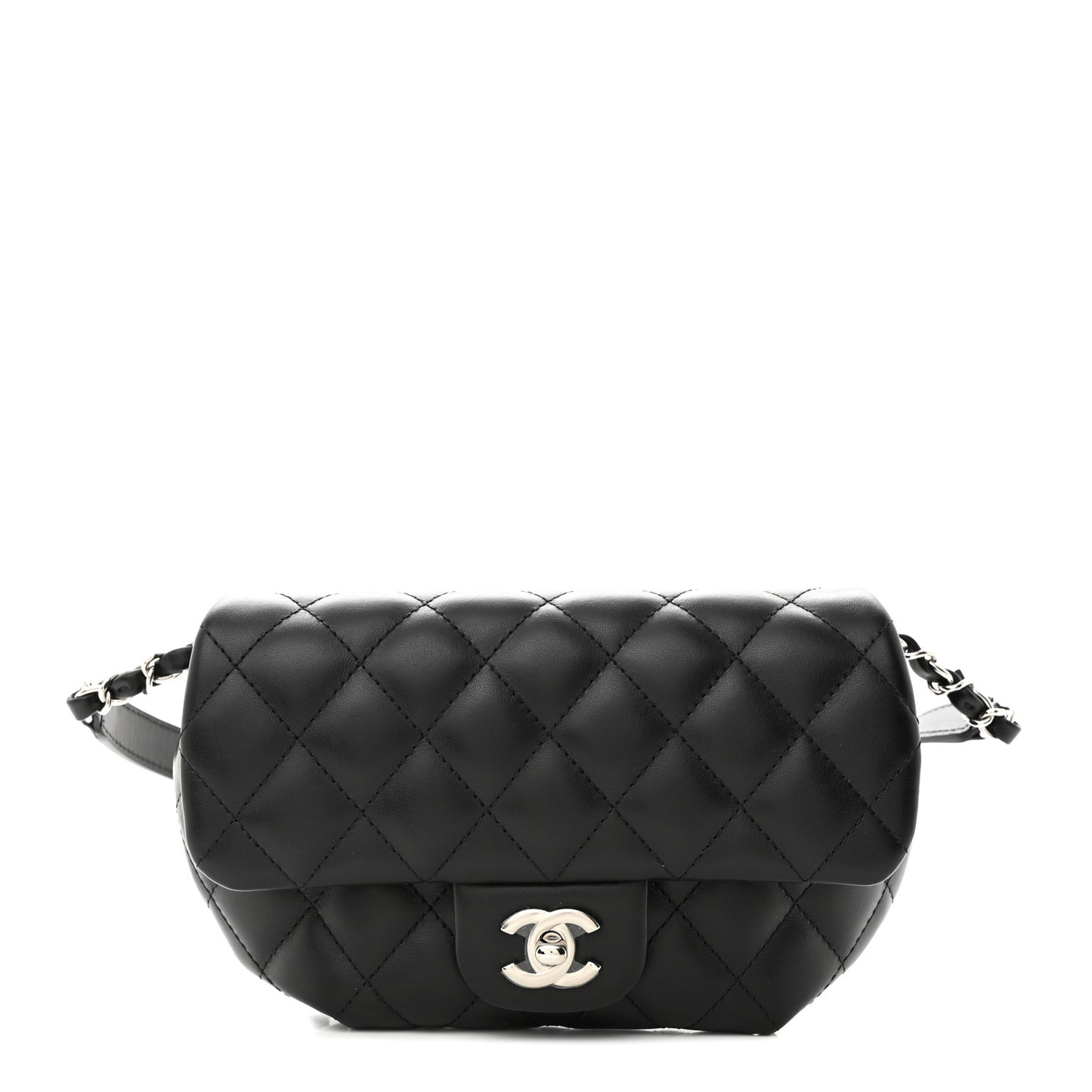 Calfskin Quilted CC Uniform Flap Belt Bag Black