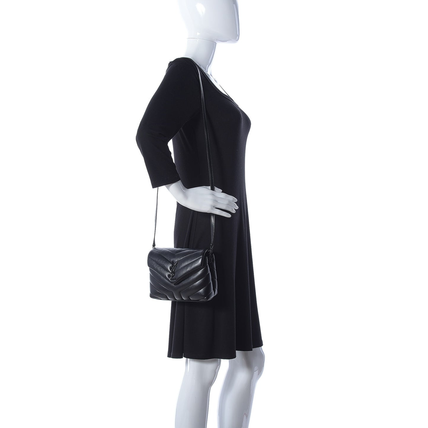 Calfskin Y Quilted Monogram Toy Loulou Crossbody Bag Black