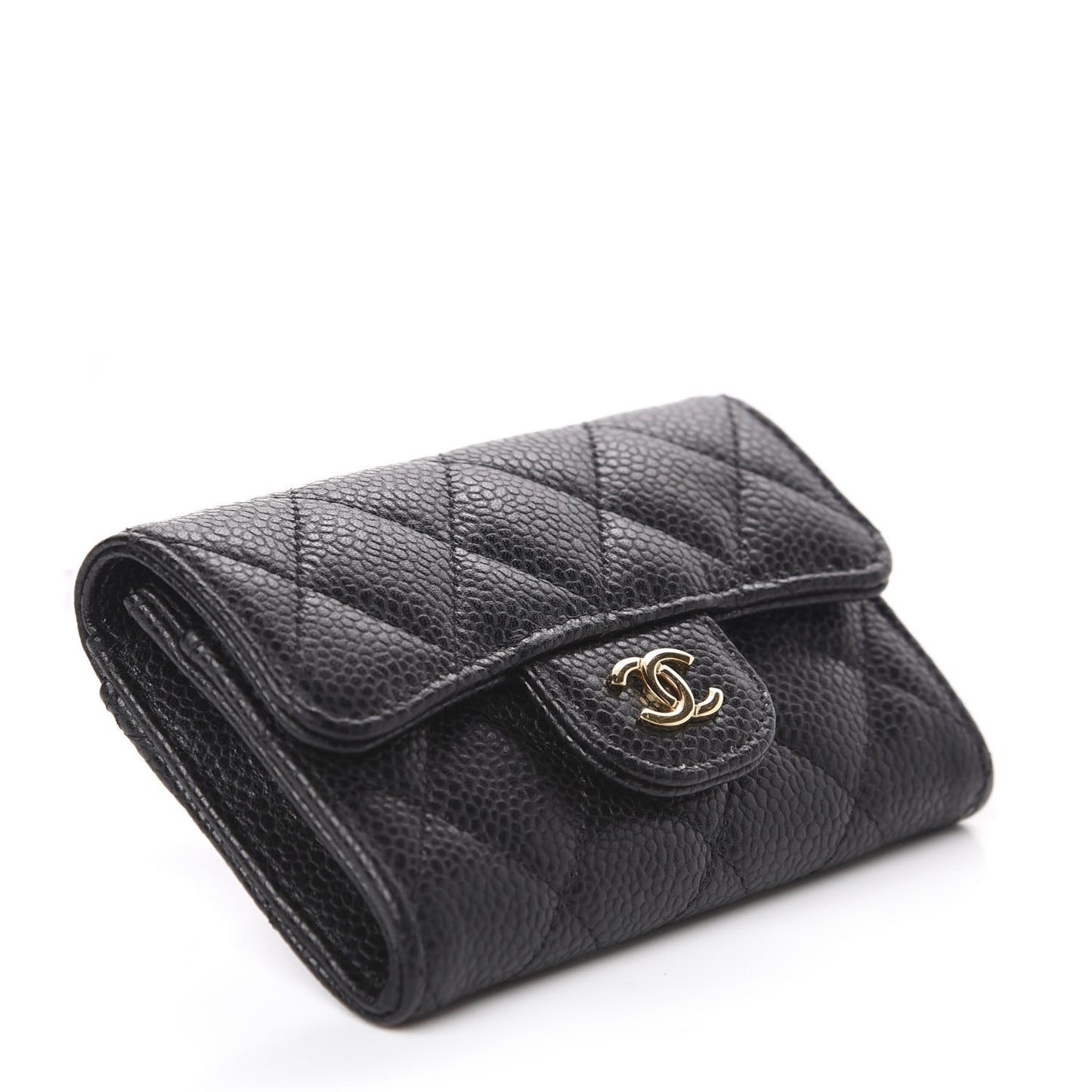 Caviar Quilted Flap Card Holder Wallet Black