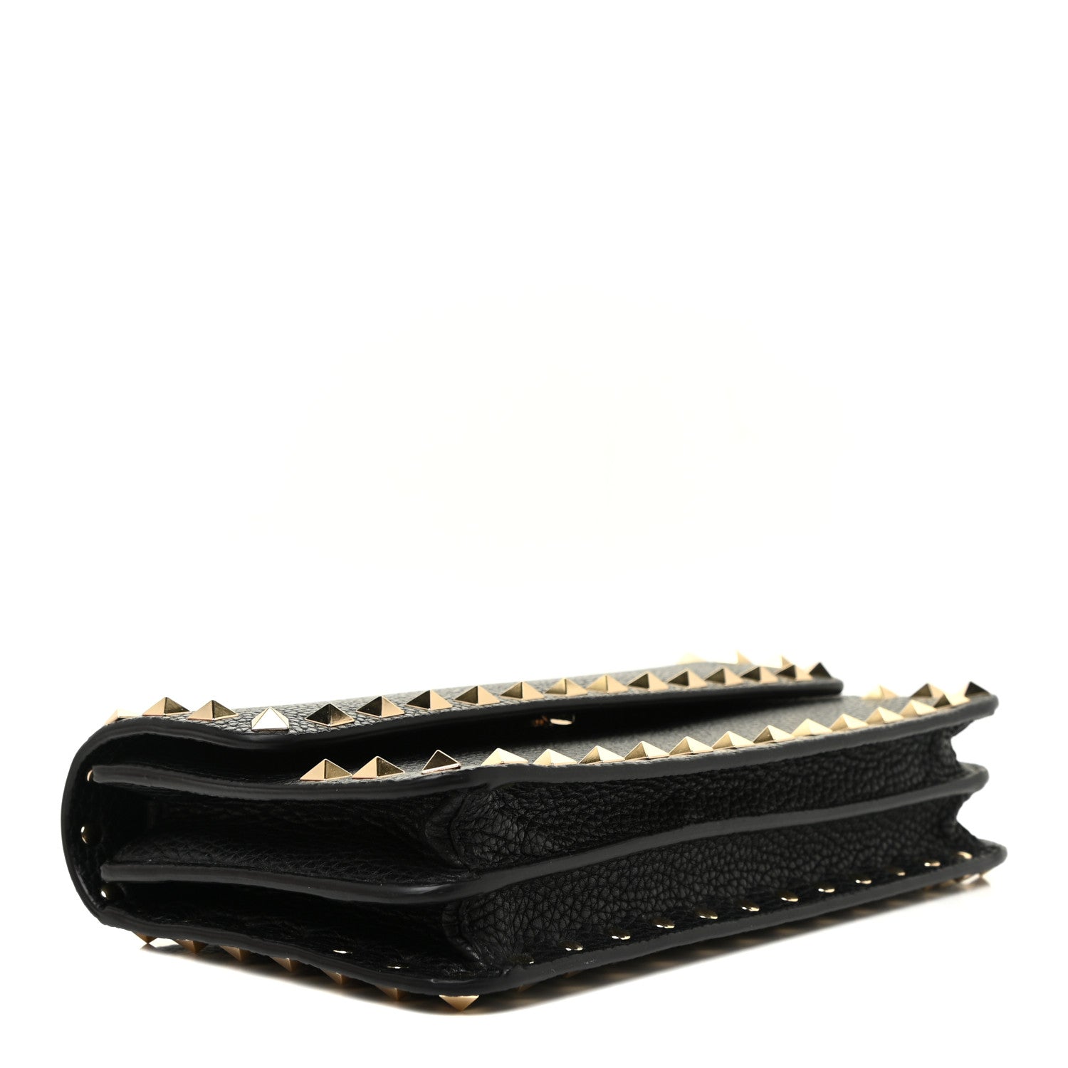 Valentino Garavani Pebbled Calfskin Rockstud Flap Wallet On Chain Black 4 of 12
