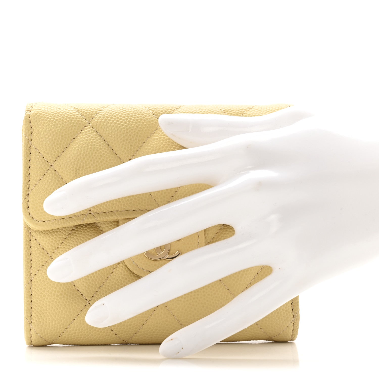 Chanel Caviar Quilted Compact Flap Wallet Yellow 2 of 11