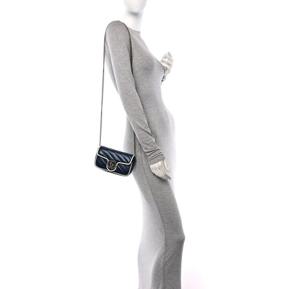 Gucci Vintage Effect Calfskin Matelasse Diagonal Super Mini Torchon GG Marmont Shoulder Bag Blue Agata Mystic White 2 of 10