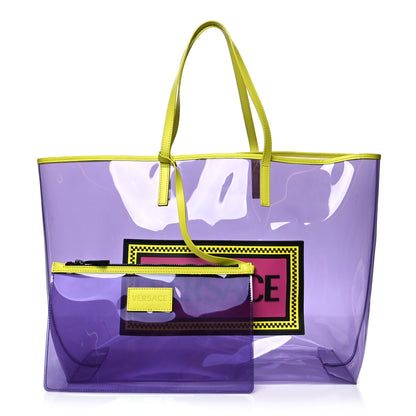 Versace Vinyl Calfskin 90s Logo Tote Purple Yellow 1 of 14