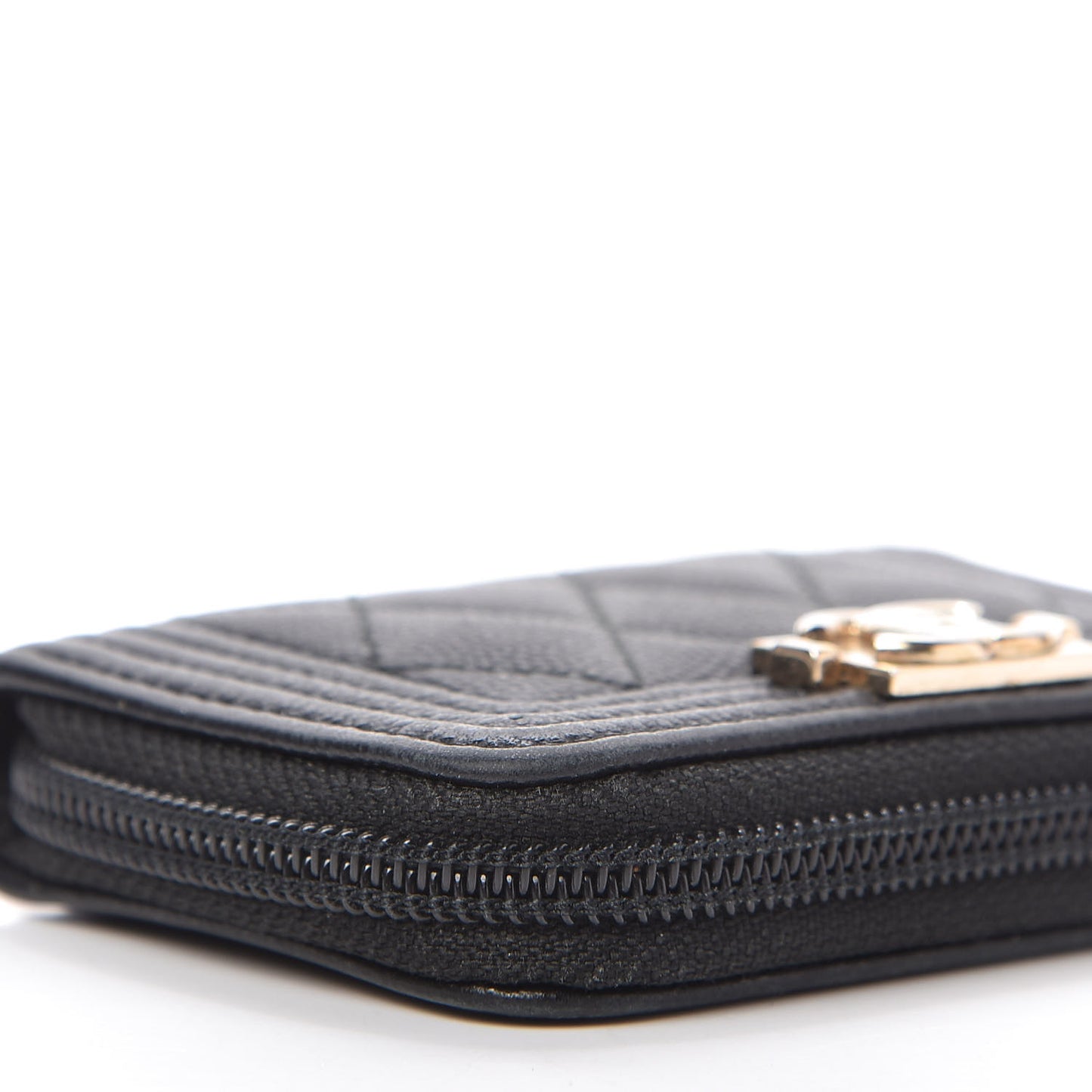 Caviar Quilted Boy Zip Around Coin Purse Wallet Black