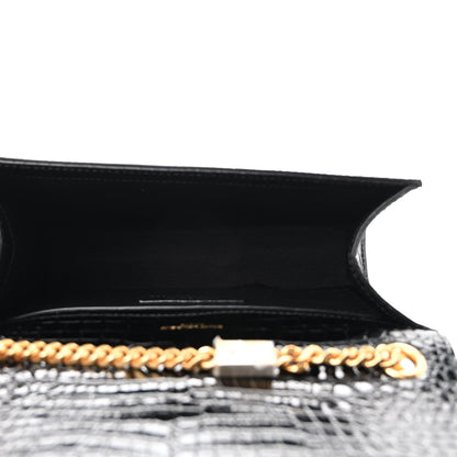 Saint Laurent Calfskin Crocodile Embossed Small Classic Monogram Kate Tassel Satchel Black 5 of 10