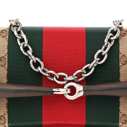 Gucci Monogram Textured Dollar Calfskin Heavy Grosgrain Web Medium Maxi Horsebit Chain Shoulder Bag Beige Ebony New Acero 7 of 10