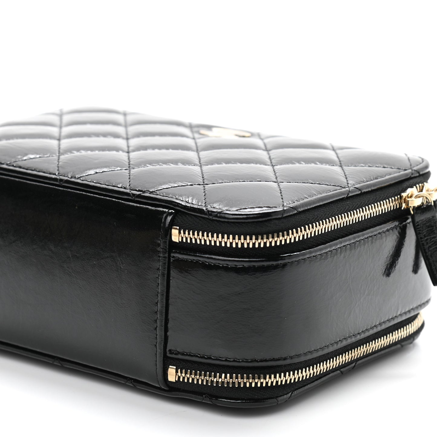 Shiny Lambskin Quilted CC Vanity Case Black