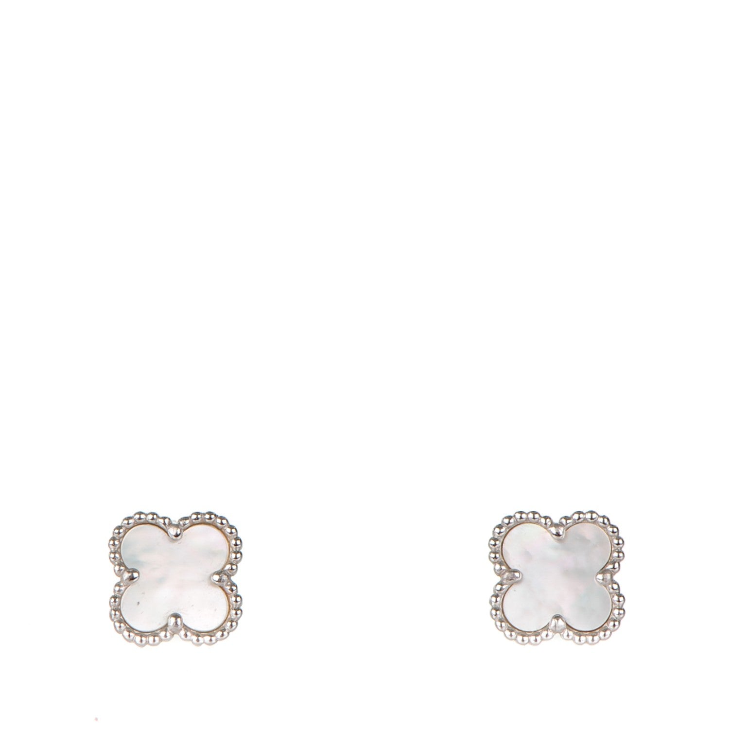 Van Cleef & Arpels 18K White Gold Mother of Pearl Sweet Alhambra Earrings 1 of 7