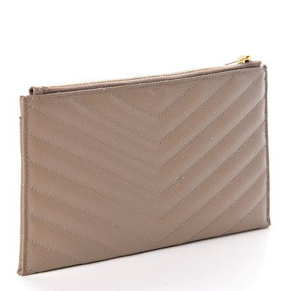 Saint Laurent Grain De Poudre Chevron Monogram Bill Pouch Dusty Grey 3 of 7