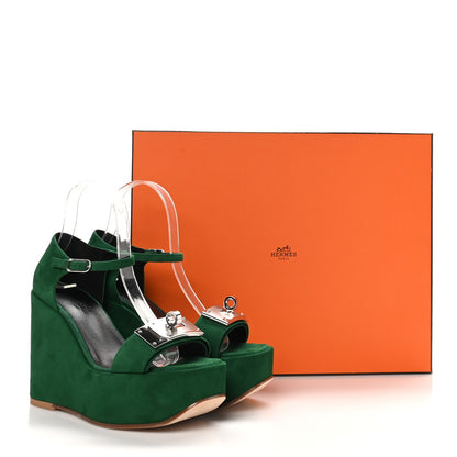 Hermes Suede Goatskin Hilda 80 Sandals 37.5 Vert Electrique 9 of 9