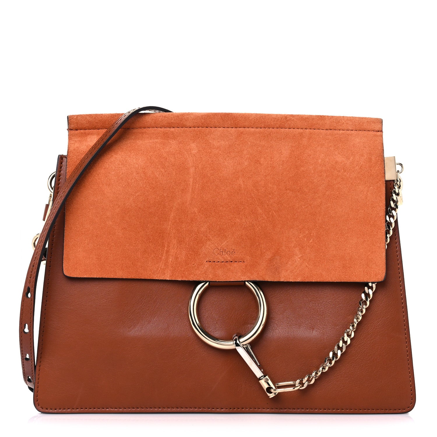 Chloe Suede Calfskin Medium Faye Shoulder Bag Tobacco 1 of 12